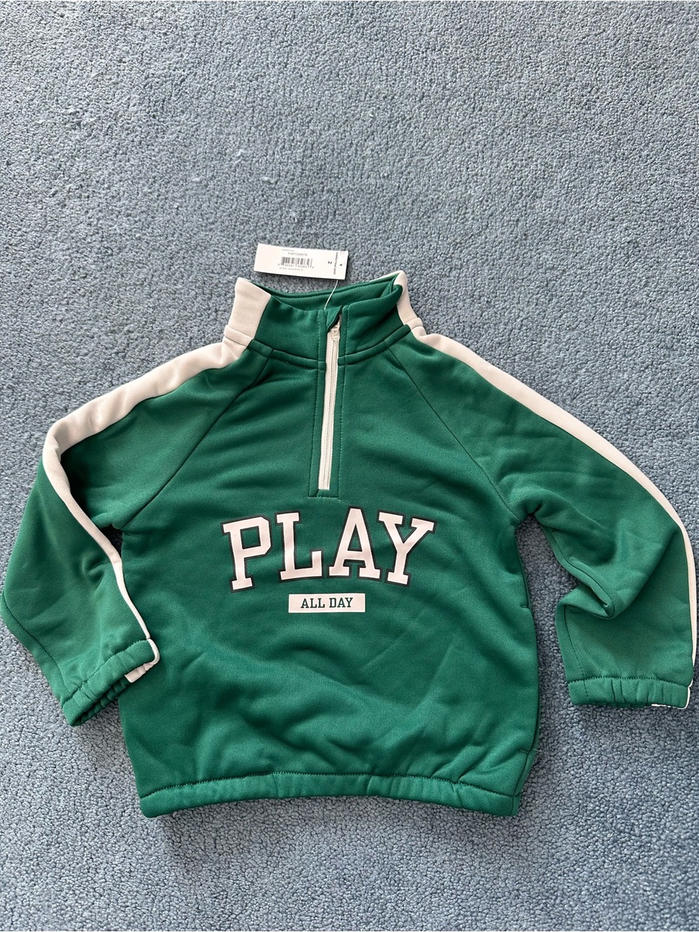 Kids Green 'PLAY' Half-Zip Pullover Sweatshirt